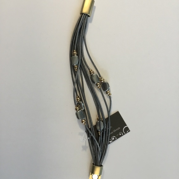 Silver Layered Leather 7” bracelet with beads NWT - Picture 2 of 4